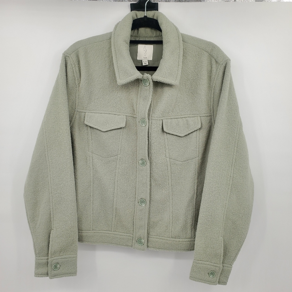 ♧♧ Joie Fuzzy Sage Green Trucker Style Jacket Size XL - Picture 11 of 11